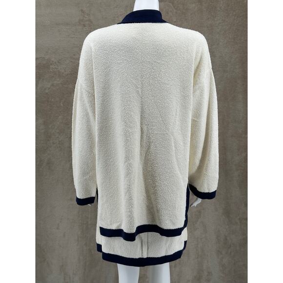 Vintage Escada Set Womens Sweater 42 Skirt 40 Cream Navy Bouclé Sequins Knit - Picture 6 of 16